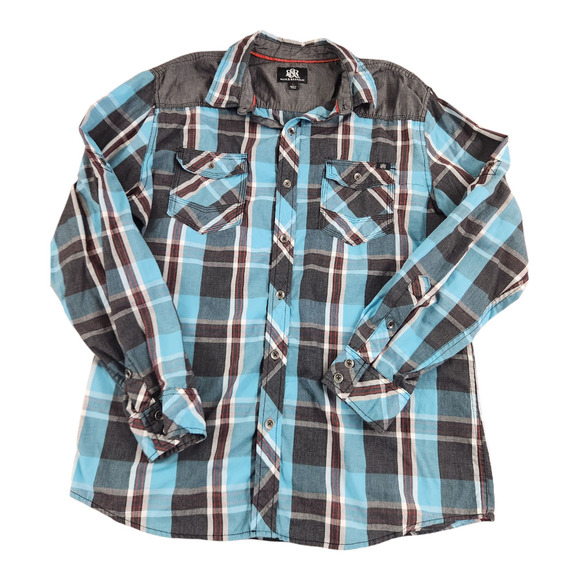 Rock & Republic mens sz large wester button up shirt long sleeve plaid - Picture 1 of 10